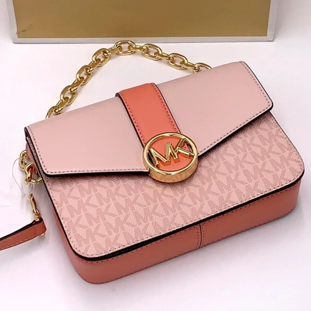 Michael Kors Carmen Small Monogram Flap Crossbody - Sherbert color